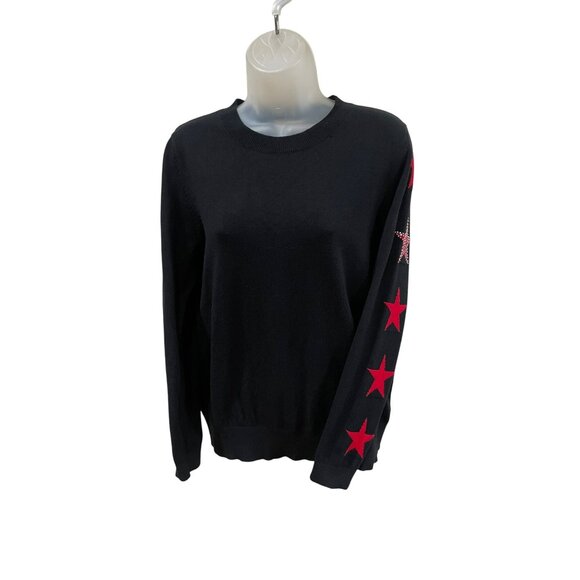Elan Sweaters - Elan Womens Black Sweater With Red Star Sleeve Design Size L Givenchy Style